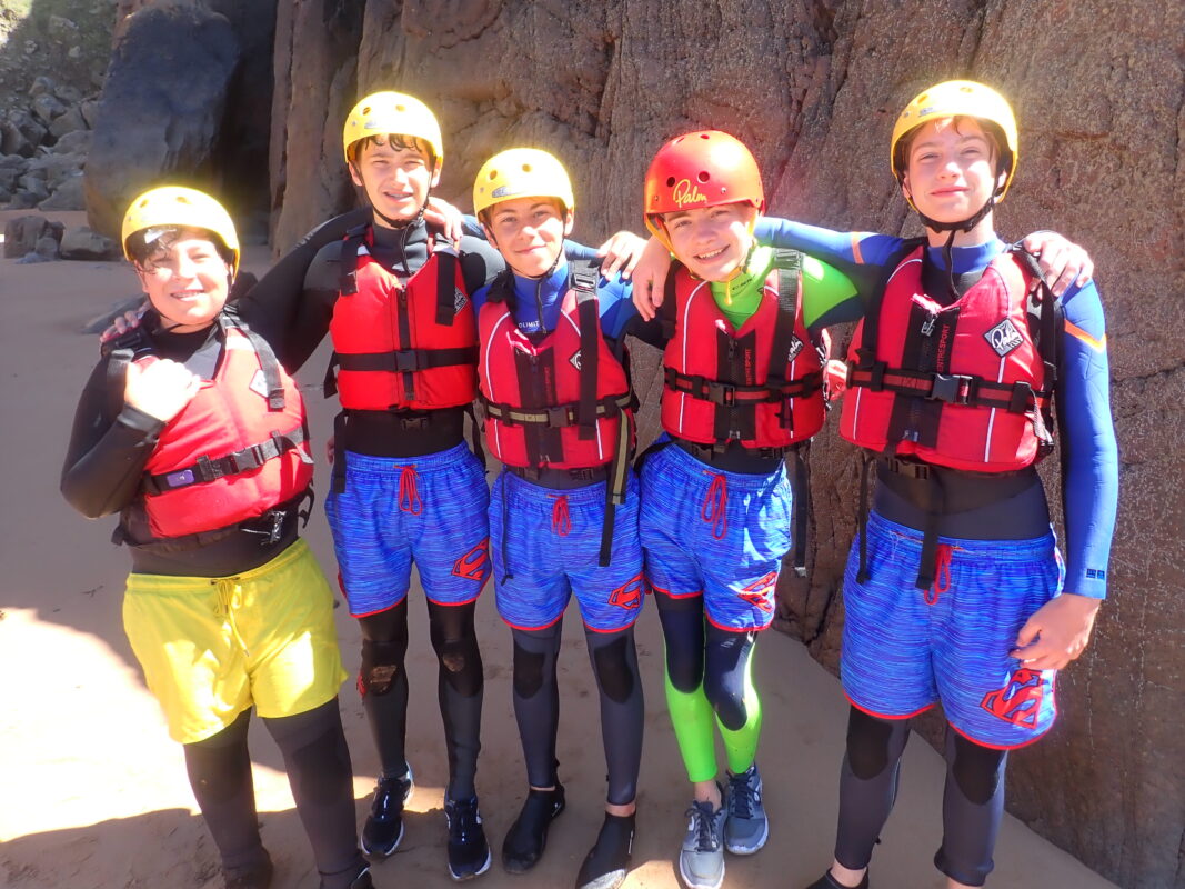 English students out coasteering with Jersey Language Adventure